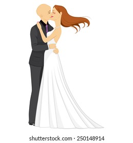 Man and woman couple hugging and kissing with passion and love on their wedding day
