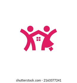 man woman couple logo design combination household people and house window icon