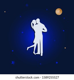 Man and woman, couple in love, dance against the background of the starry sky - illustration, abstract, art, vector. Magic. Occultism. Valentines day