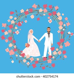 man woman couple in relationship marriage in Islam wearing head scarf hijab veil
