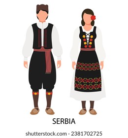 A man and a woman, a couple in Serbian folk costumes. Culture and traditions of Serbia. Illustration, vector