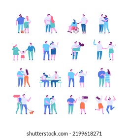 Man and woman, couple silhouette flat vector set isolated on white. Romantic pair, valentines