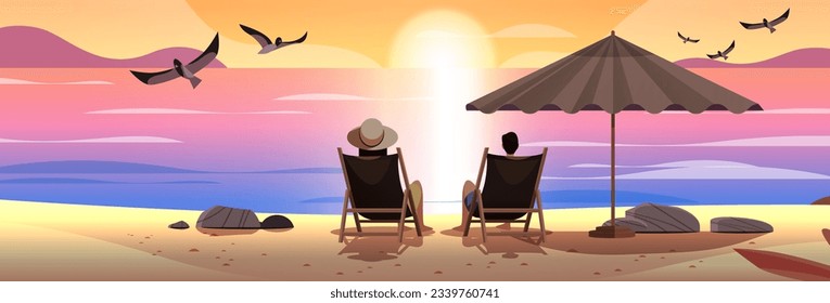 man woman couple sitting together under umbrella on tropical beach summer vacation time to travel concept