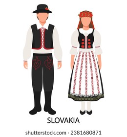 Man and woman, couple in Slovak folk costumes. Culture and traditions of Slovakia. Illustration, vector