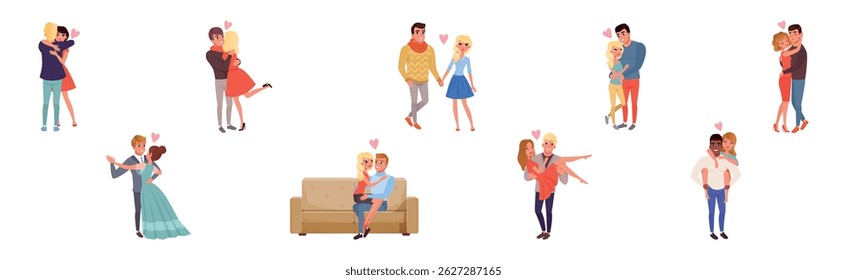 Man and Woman Couple Together Feel Love Vector Set
