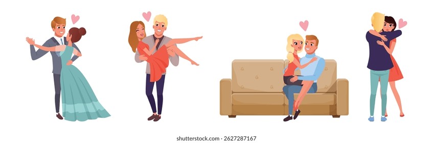 Man and Woman Couple Together Feel Love Vector Set