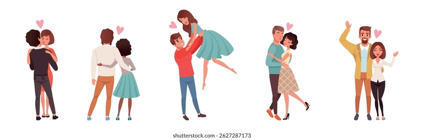 Man and Woman Couple Together Feel Love Vector Set