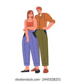 Man and woman couple vector cartoon clipart. Family in home outfit sign. Male and female equality or team concept. Boyfriend and girlfriend romantic posing. Person character stand or posing for selfie