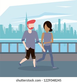 man and woman couple walking