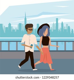 man and woman couple walking