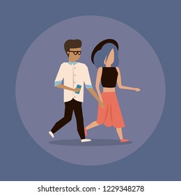 man and woman couple walking