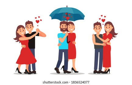 Man and Woman Couples Fallen in Love with Each Other Dating Vector Illustration Set