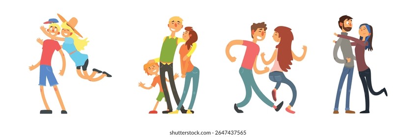 Man and Woman Couples Have Tender Relationship Vector Set