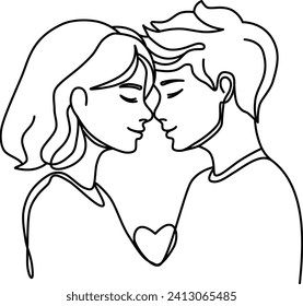 Man and woman couples love with heart shape one continuous line  hand drawn style for Valentine's Day.vector illustration.