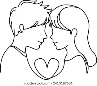 Man and woman couples love with heart shape one continuous line  hand drawn style for Valentine's Day.vector illustration.