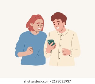 Man and woman coworkers celebrating victory, goal achievement. Receiving of good news. Happy expressions. Triumph concept. Flat vector illustration.