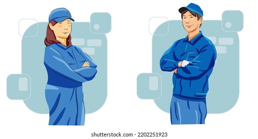Man woman of crew engineering, technician, services, hardware repair