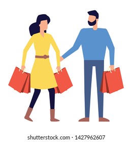 man and woman customer with shopping bags vector illustration