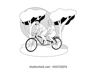 Man and woman are cycling on a double bike in the park Vector Illustration concept. Flat illustration isolated on white background.