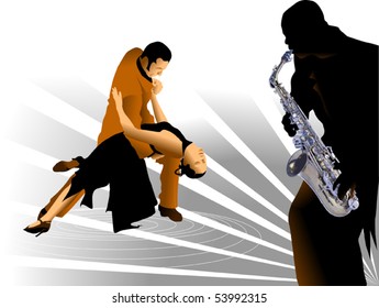 man and the woman dance a tango. vector illustration;