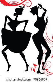 man and woman dance,black silhouette with red flowers