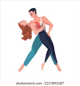 Man and Woman Dancer Moving in Tandem Performing at Choreography Class Vector Illustration