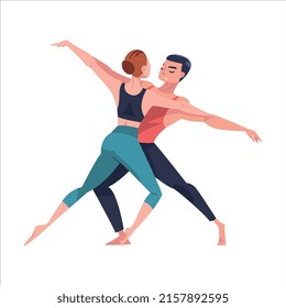 Man and Woman Dancer Moving in Tandem Performing at Choreography Class Vector Illustration