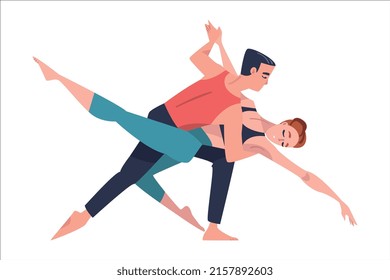 Man and Woman Dancer Moving in Tandem Performing at Choreography Class Vector Illustration