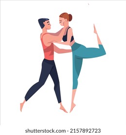 Man and Woman Dancer Moving in Tandem Performing at Choreography Class Vector Illustration