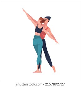 Man and Woman Dancer Moving in Tandem Performing at Choreography Class Vector Illustration