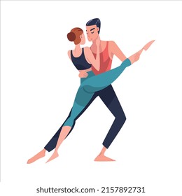 Man and Woman Dancer Moving in Tandem Performing at Choreography Class Vector Illustration