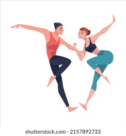 Man and Woman Dancer Moving in Tandem Performing at Choreography Class Vector Illustration