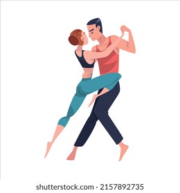 Man and Woman Dancer Moving in Tandem Performing at Choreography Class Vector Illustration