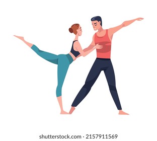 Man and Woman Dancer Moving in Tandem Performing at Choreography Class Vector Illustration