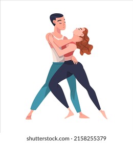 Man and Woman Dancer Moving in Tandem Performing at Choreography Class Vector Illustration