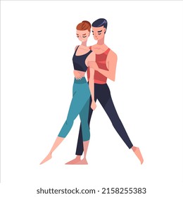 Man and Woman Dancer Moving in Tandem Performing at Choreography Class Vector Illustration