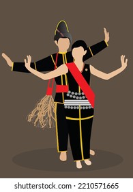 A man and a woman dancing in black, red, grey, and yellow traditional attires