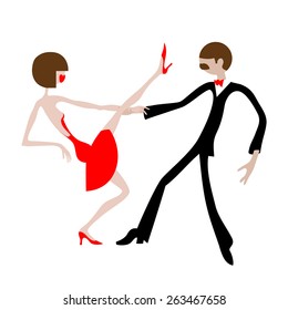 Man and woman dancing. Dancing couple. Caricature. Flat. Sports dance.