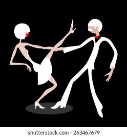 Man and woman dancing. Dancing couple. Caricature. Flat. Sports dance.
