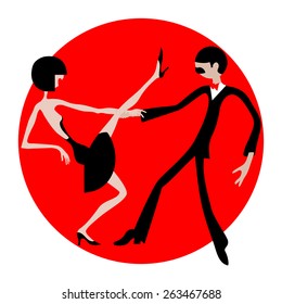 Man and woman dancing. Dancing couple. Caricature. Flat. Sports dance.
