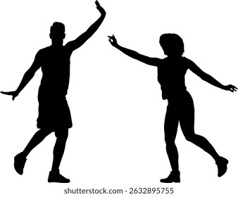 Man and woman dancing in different dynamic poses isolated silhouettes.