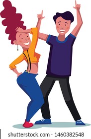 Man and woman dancing disco, cartoon style vector illustration isolated on white background. Vector illustration of cute dancing couples