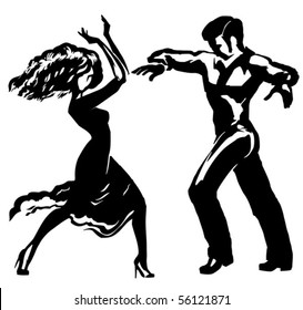 The Man and woman dancing the flamenco.