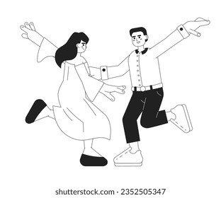 Man and woman dancing monochromatic flat vector characters. Professional choreography. Editable thin line full body people on white. Simple bw cartoon spot image for web graphic design