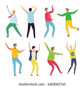 Man and woman dancing in pair, people moving together, holding each other, female rising hands, character on dance floor, full length view of dancer vector