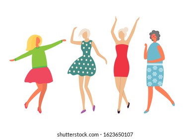 Man and woman dancing in pair, people moving together, holding each other, female rising hands, character on dance floor, full length view of dancer vector