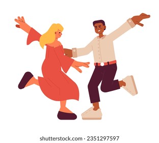 Man and woman dancing semi flat color vector characters. Professional choreography. Editable full body dancers on white. Simple cartoon spot illustration for web graphic design