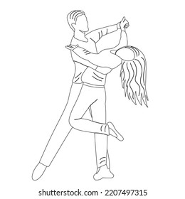 man and woman dancing sketch ,contour on white background isolated vector