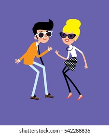 Hombre y mujer bailando swing. ilustración vectorial.