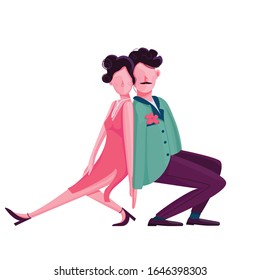 Man and woman dancing tango flat color vector faceless character. Passionate Latin dance performers. Salsa partners isolated cartoon illustration for web graphic design and animation